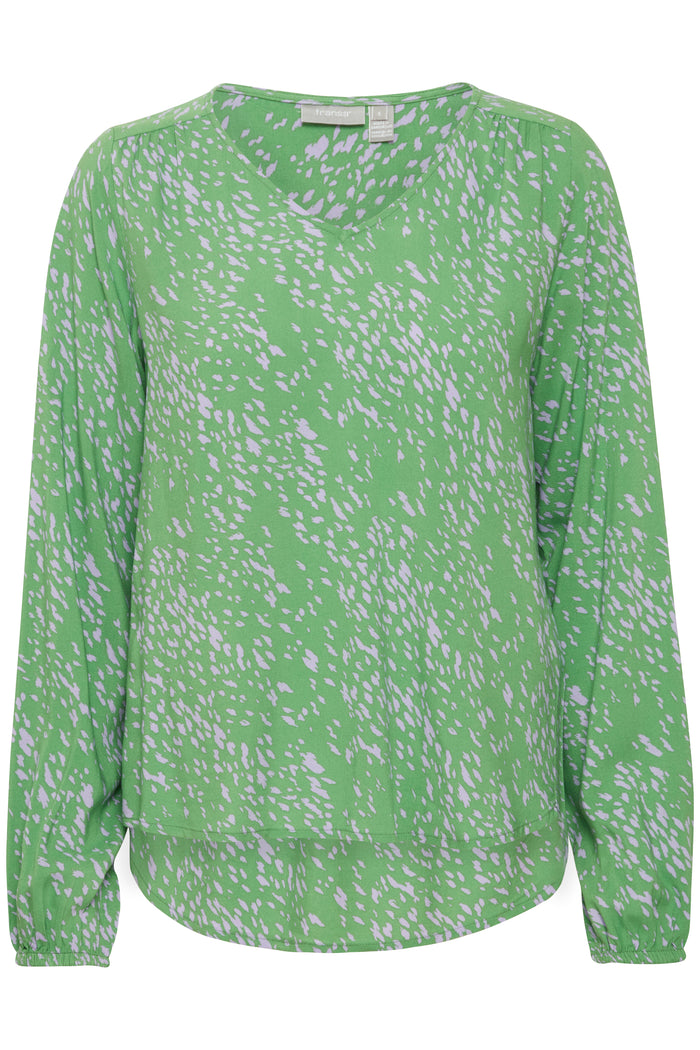 Fransa FrSilje Online Lime Abstract Printed V-Neck Blouse, 20613270