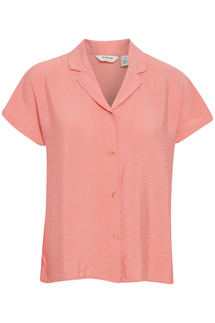 B.Young Jenica Strawberry Pink Short Sleeve Button Top, 20814916