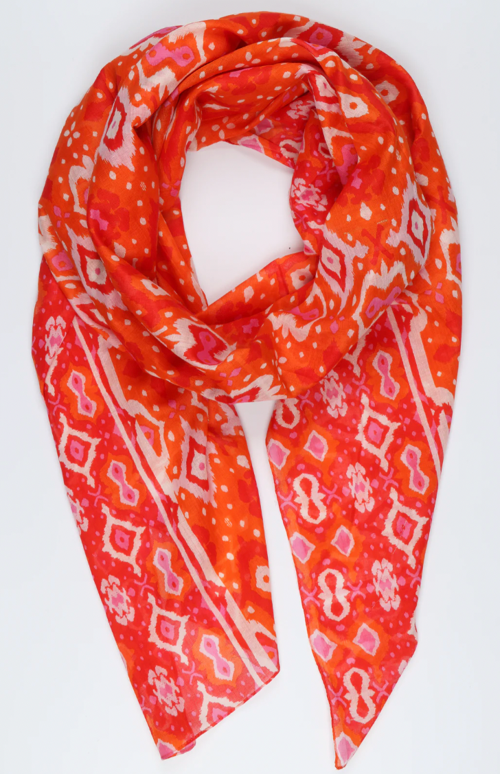 Ruby 67 Fuchsia/Orange Ikat Printed Scarf