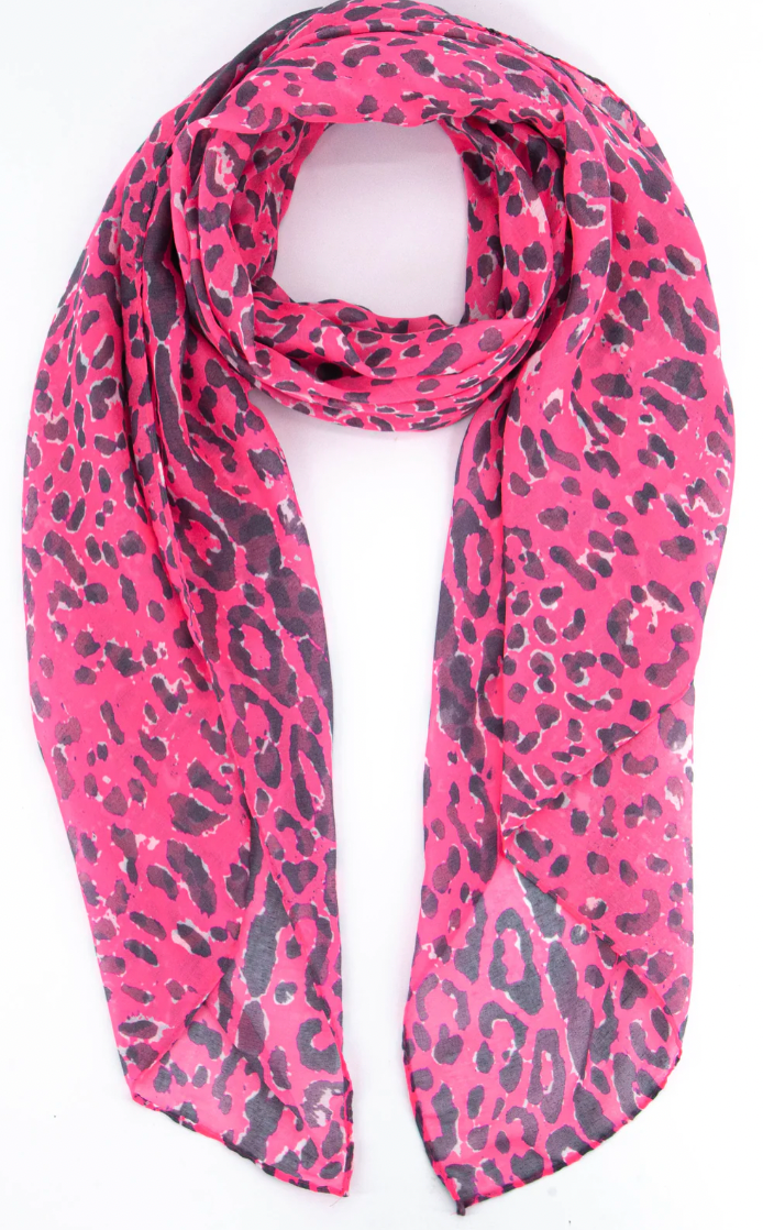Ruby 67 Hot Pink/Grey Leopard Print Scarf