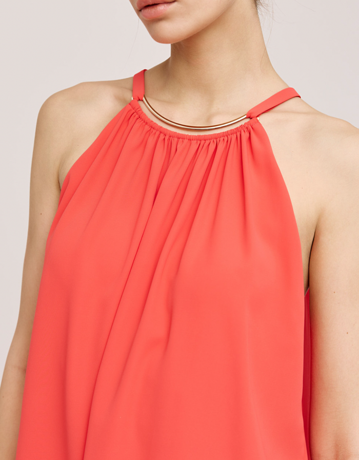 Access Fashion Flame Red Halter-neck Top with Metallic Detail, 43-2104