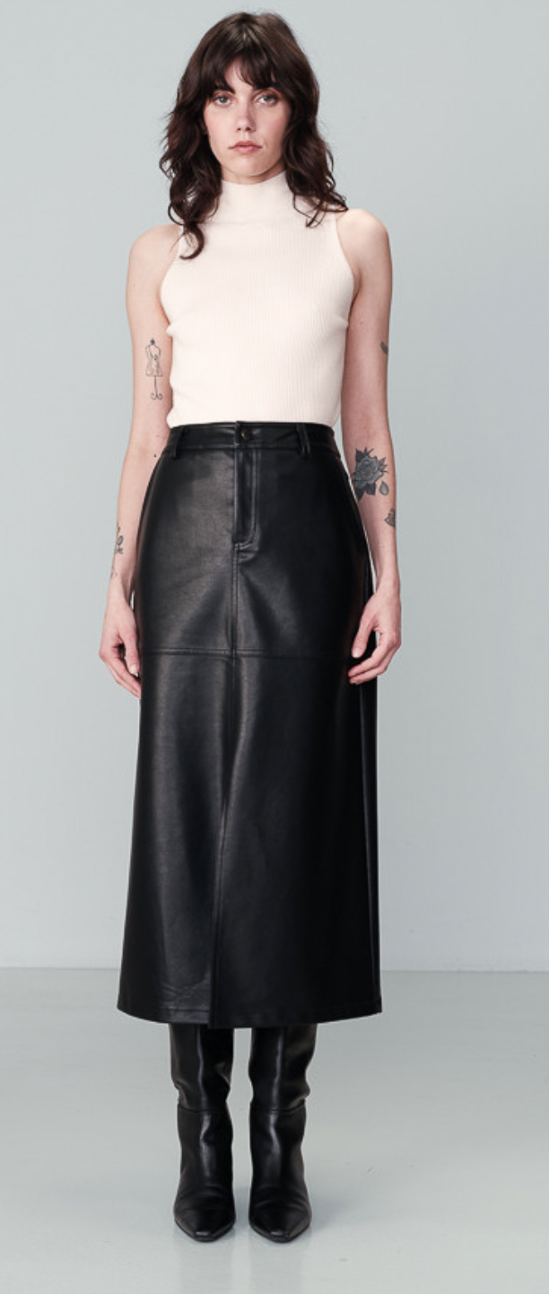 Grace Mila Nory Black Faux Leather Midi Skirt
