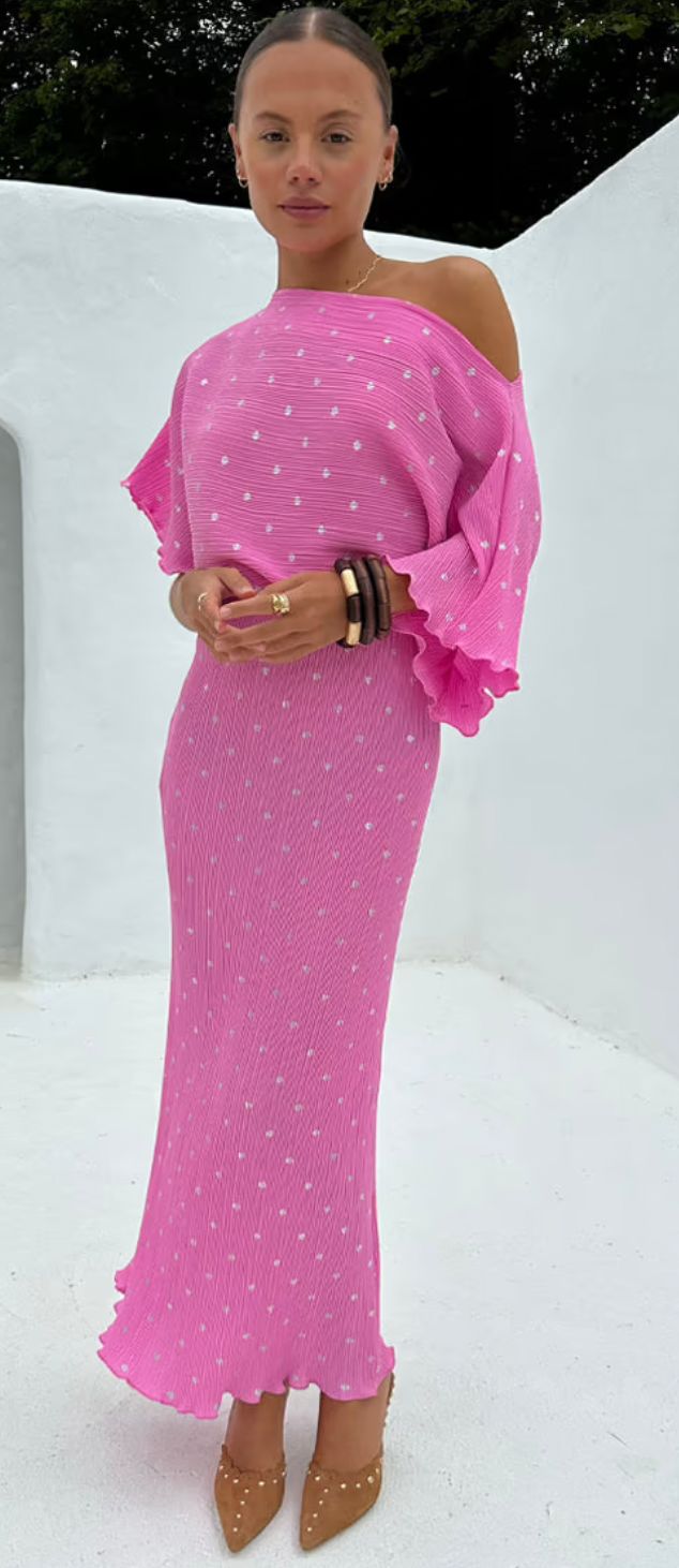 never fully dressed off shoulder dress Never Fully Dressed Petal Pink Tilly Off the Shoulder Dress