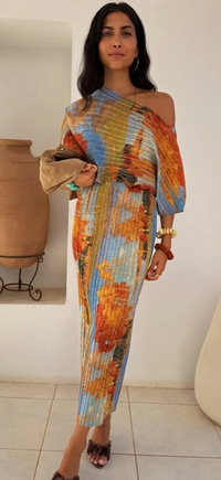 Never Fully Dressed Tilly Artist Printed Off the Shoulder Dress