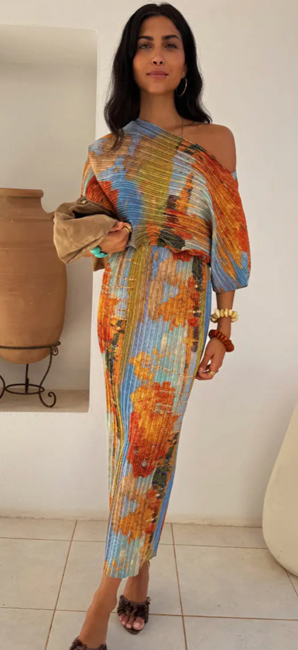 Never Fully Dressed Tilly Artist Printed Off the Shoulder Dress