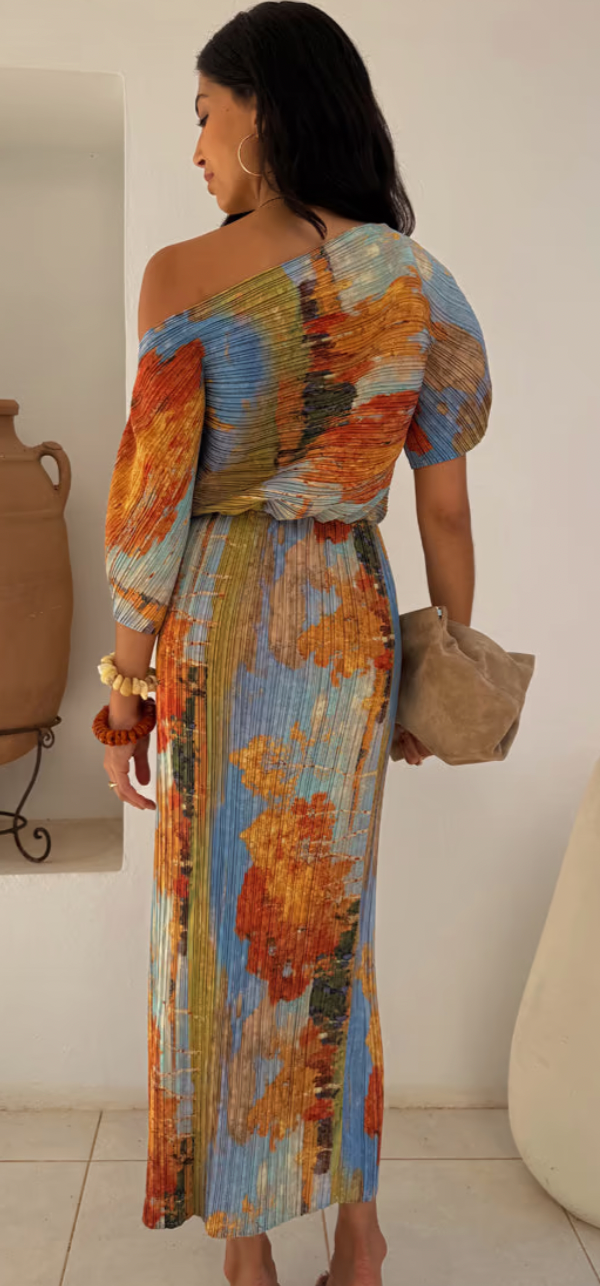 Never Fully Dressed Tilly Artist Printed Off the Shoulder Dress