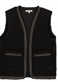 Garcia Black Teddy Gilet with Embroidery Detailing