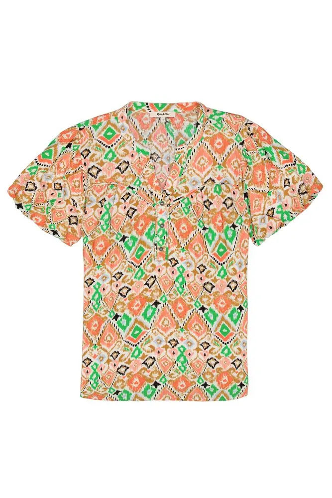 Garcia Dusky Peach Aztec Printed V-Neck Blouse, P40233