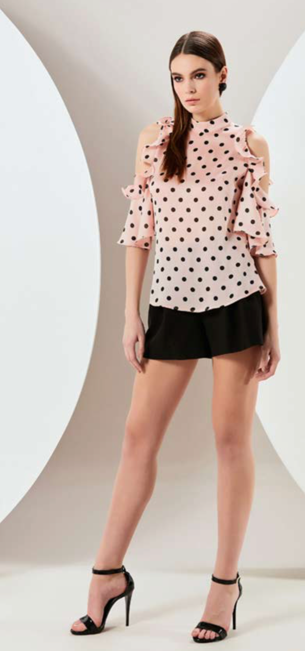 Polka dot cold shoulder top sales