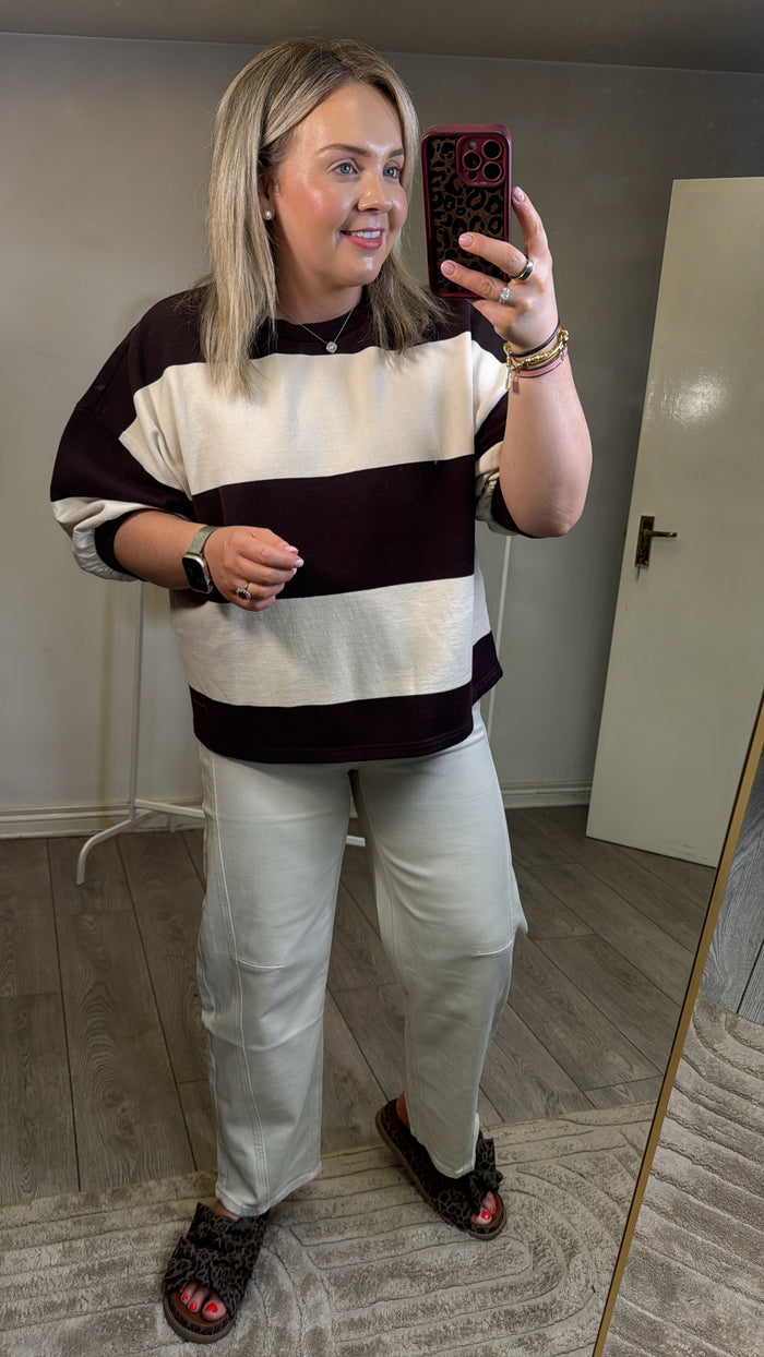 Toxik Highwaisted Barrel Leg Stone Beige Jeans