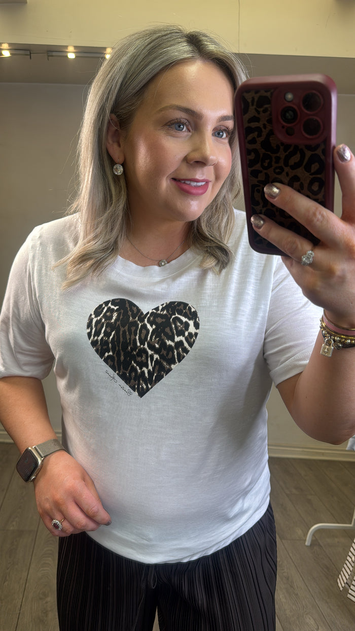 Coster Copenhagen White T-Shirt with Leopard Print Heart