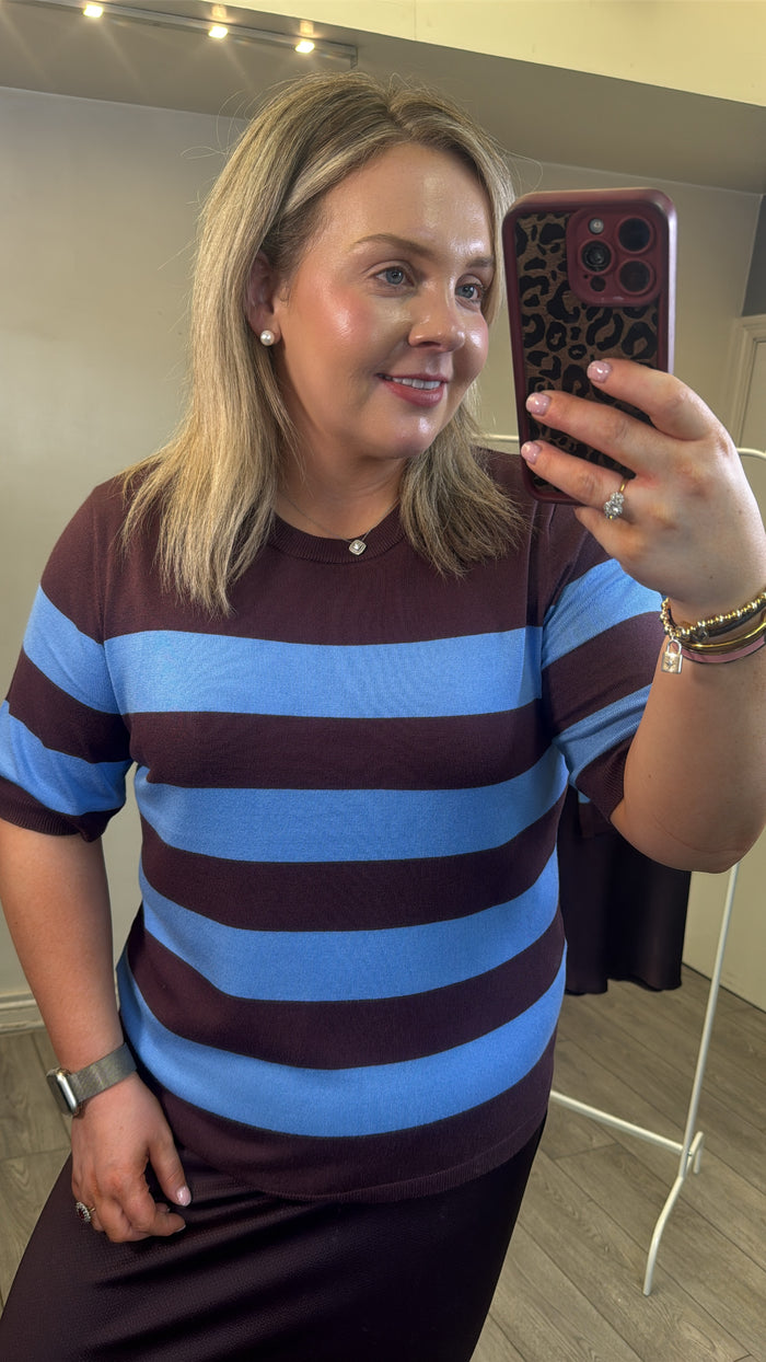 Kaffe Kalizza Fudge/Provence Blue Striped Knit