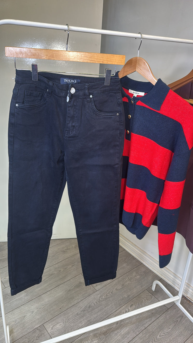 BACK IN STOCK - Toxik Highwaisted Boyfriend Dark Navy Cropped Jeans