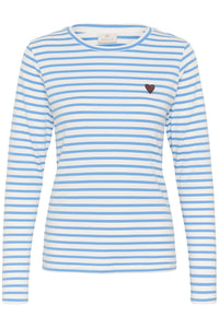  Kaffe Liddy Chalk/Provence Blue Stripe Top with Coffee Heart, 10502821