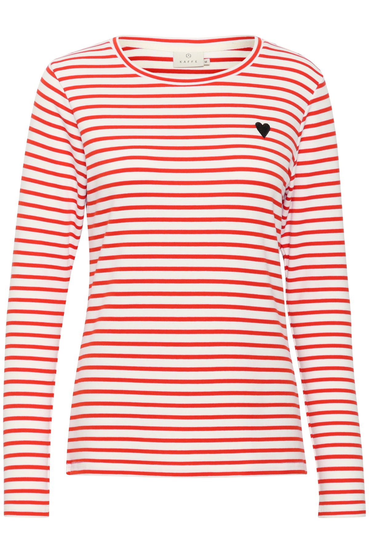 Kaffe Liddy Chalk/Fiery Red Stripe Top with Black Heart, 10502821