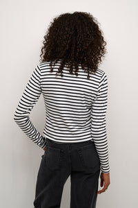 Kaffe Liddy Chalk/Black Stripe Top with Baby Blue Heart