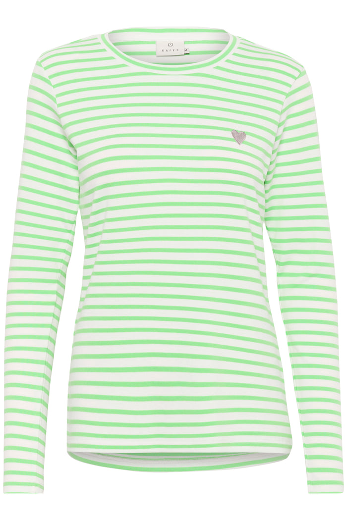 Kaffe Liddy Chalk/Green Stripe Top with Grey Heart