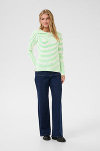 Kaffe Liddy Chalk/Green Stripe Top with Grey Heart