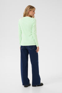 Kaffe Liddy Chalk/Green Stripe Top with Grey Heart