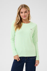 Kaffe Liddy Chalk/Green Stripe Top with Grey Heart