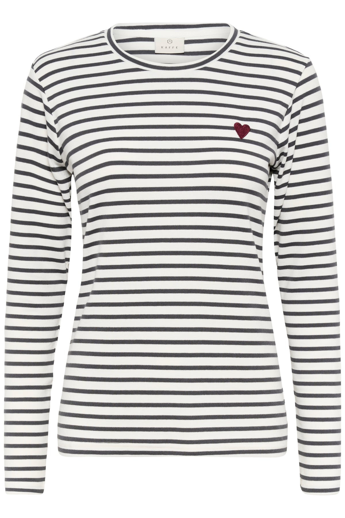Kaffe Liddy Chalk/Dark Grey Stripe Top with Burgundy Heart