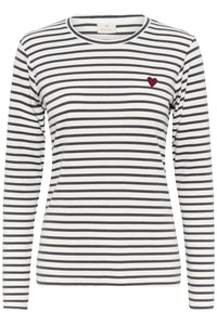 Kaffe Liddy Chalk/Dark Grey Stripe Top with Burgundy Heart