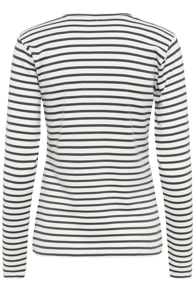 Kaffe Liddy Chalk/Dark Grey Stripe Top with Burgundy Heart