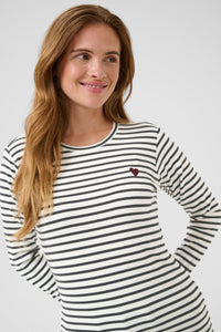 Kaffe Liddy Chalk/Dark Grey Stripe Top with Burgundy Heart, 10502821