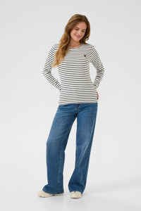 Kaffe Liddy Chalk/Dark Grey Stripe Top with Burgundy Heart