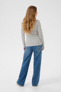 Kaffe Liddy Chalk/Dark Grey Stripe Top with Burgundy Heart