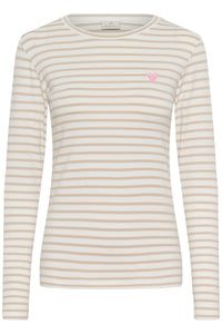 Kaffe Liddy Chalk/Feather Beige Stripe Top with Pink Heart