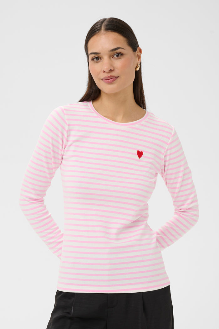 Kaffe Liddy Chalk/Candy Pink Stripe Top with Poppy Red Heart, 10502821