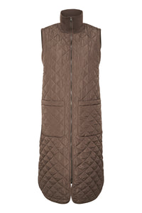 Kaffe Kaseverina Major Brown Quilted Longline Button Gilet, 10505855