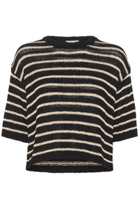 Kaffe Kaysabel Black/Antique Cream Relaxed Fit Knitted Pullover, 10507630