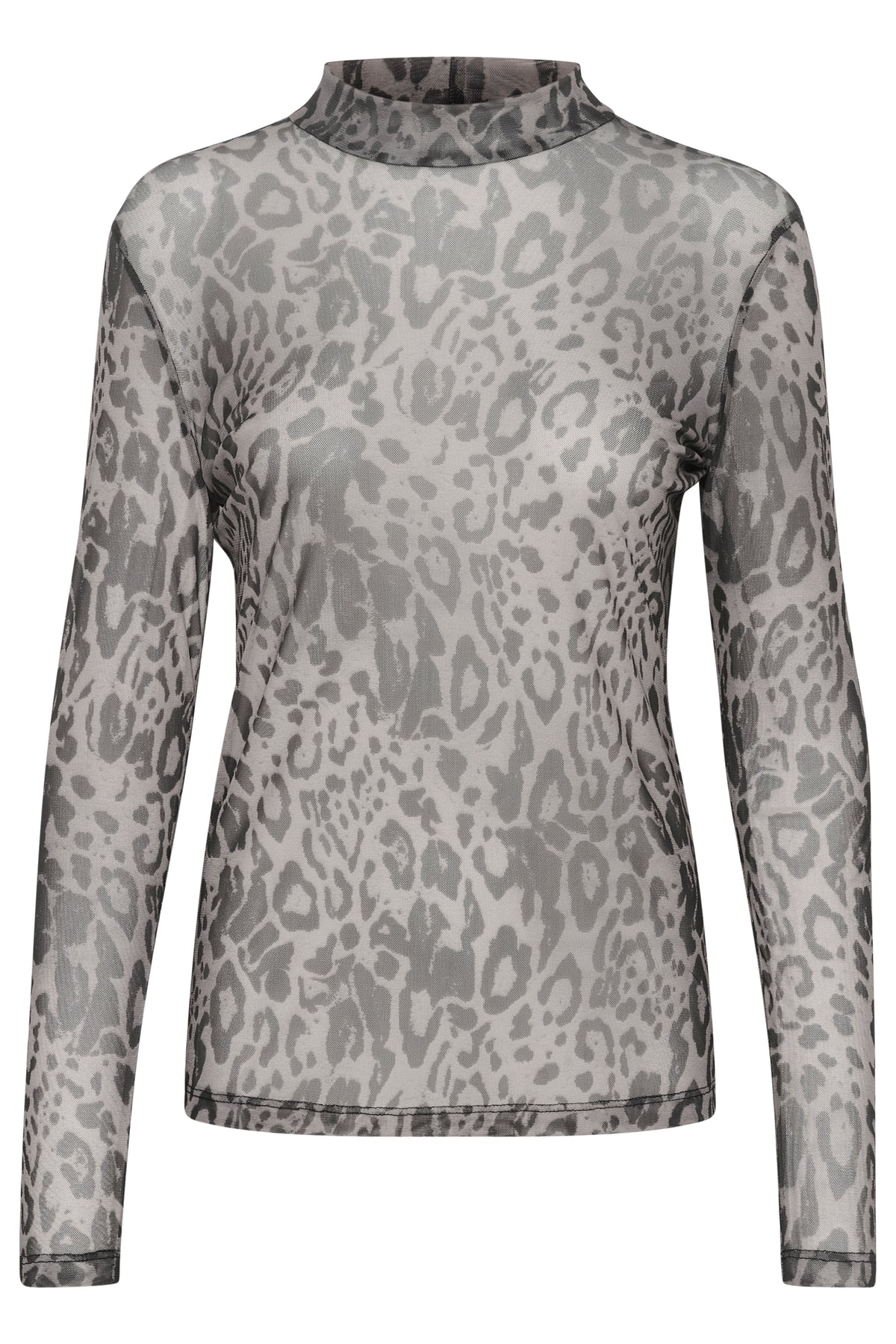 Kaffe Kajohanne Major Brown/Black Mesh Leopard Long Sleeve Fitted Top, 10507815