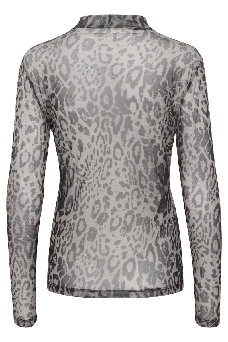 Kaffe Kajohanne Major Brown/Black Mesh Leopard Long Sleeve Fitted Top, 10507815