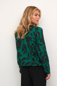 Kaffe Kaditte Black/Aventurine Leopard Print Blouse, 10507919