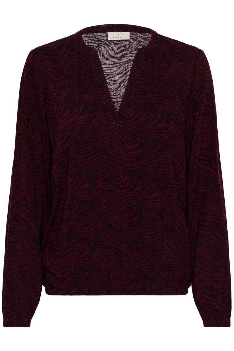 Kaffe Kaditte Windsor Wine/Black Abstract Print V-Neck Blouse, 10507919