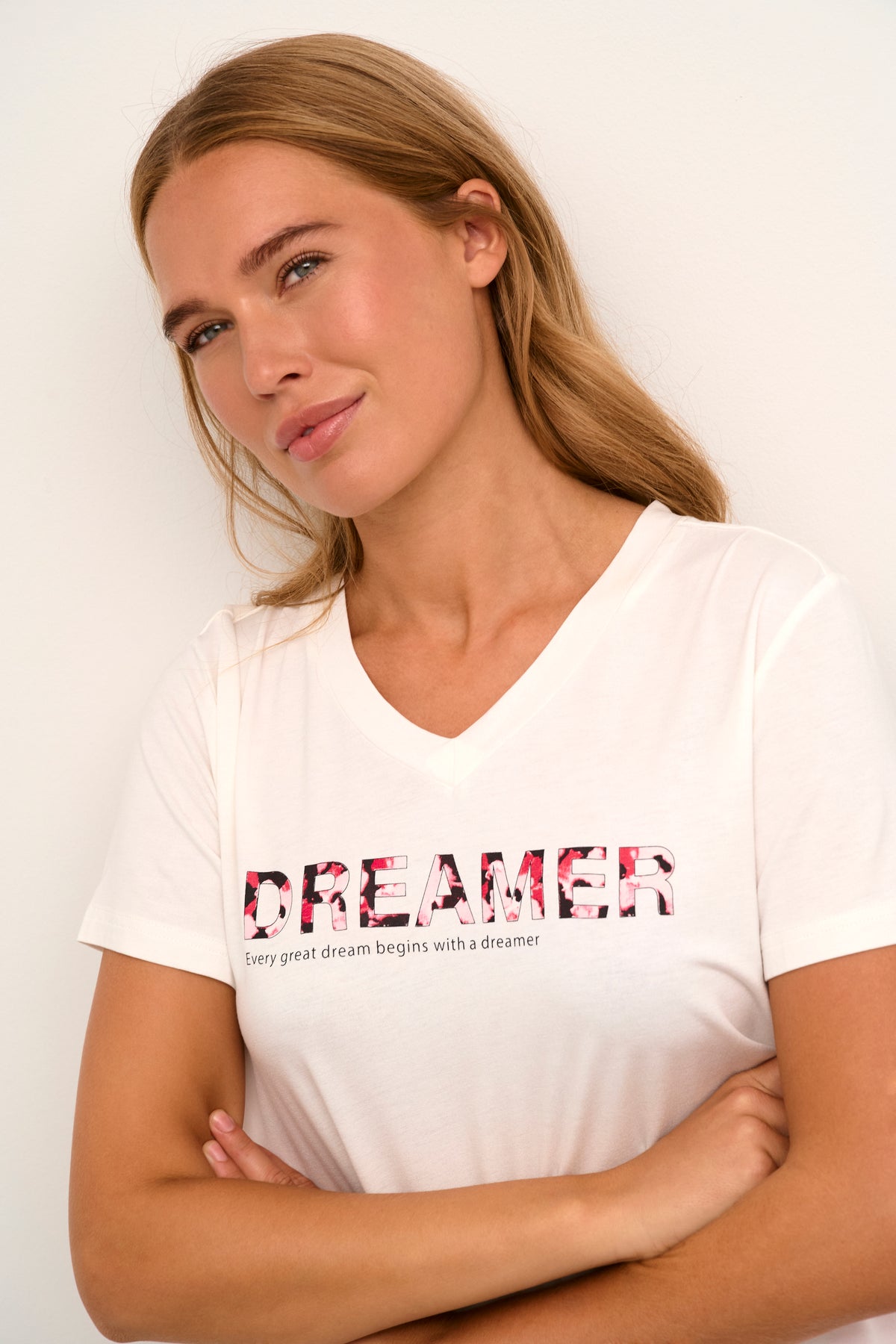 Kaffe Katina Chalk 'Dreamer' V-Neck T-Shirt, 10508247