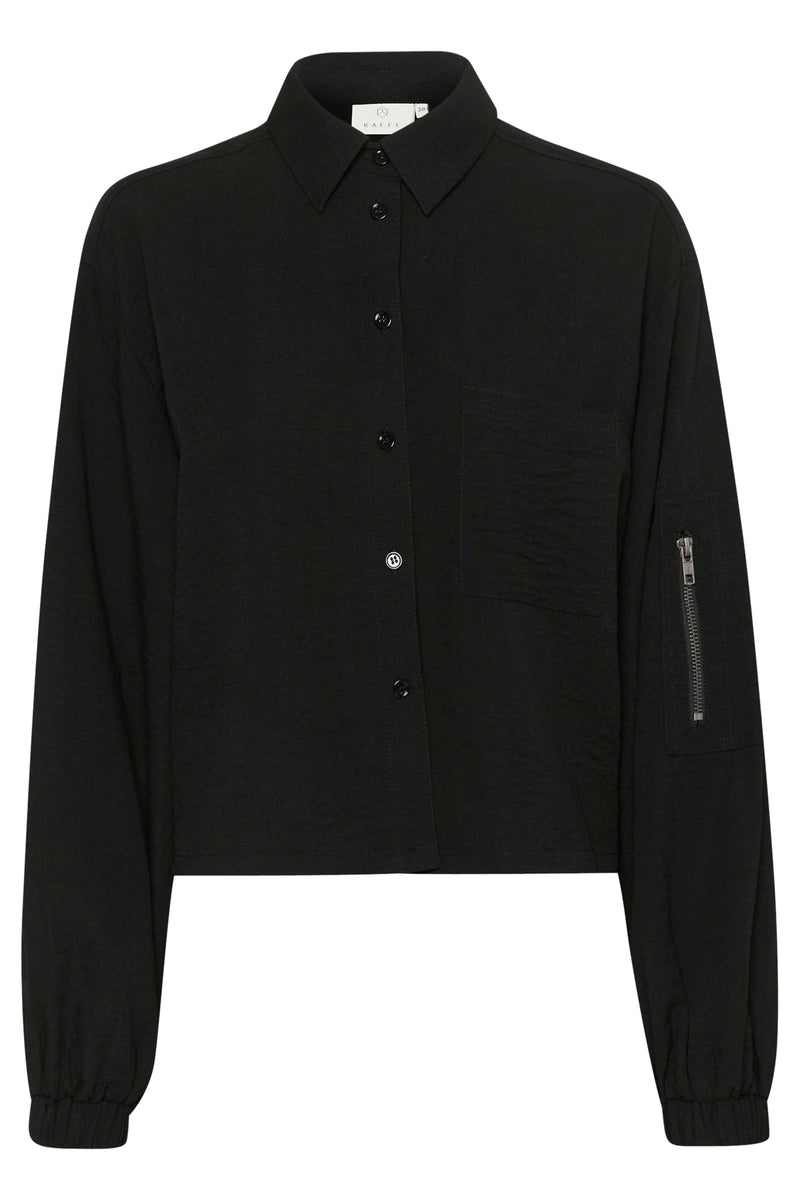 Kaffe Kaelenor Black Cropped Shirt/Jacket with Zip Detailing, 10508319