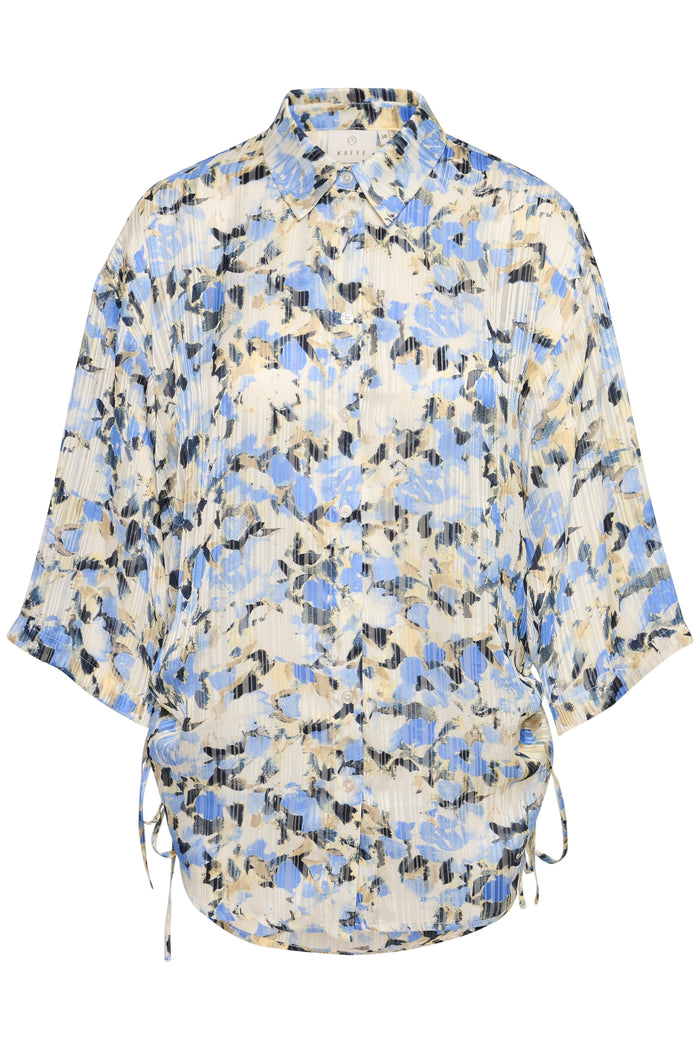 Kaffe Kaeva Blue/Yellow Floral Oversized Longline Shirt, 10508334