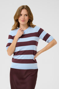 Kaffe Kalizza Windsurfer Baby Blue/Fudge Burgundy Striped Knit, 10508410