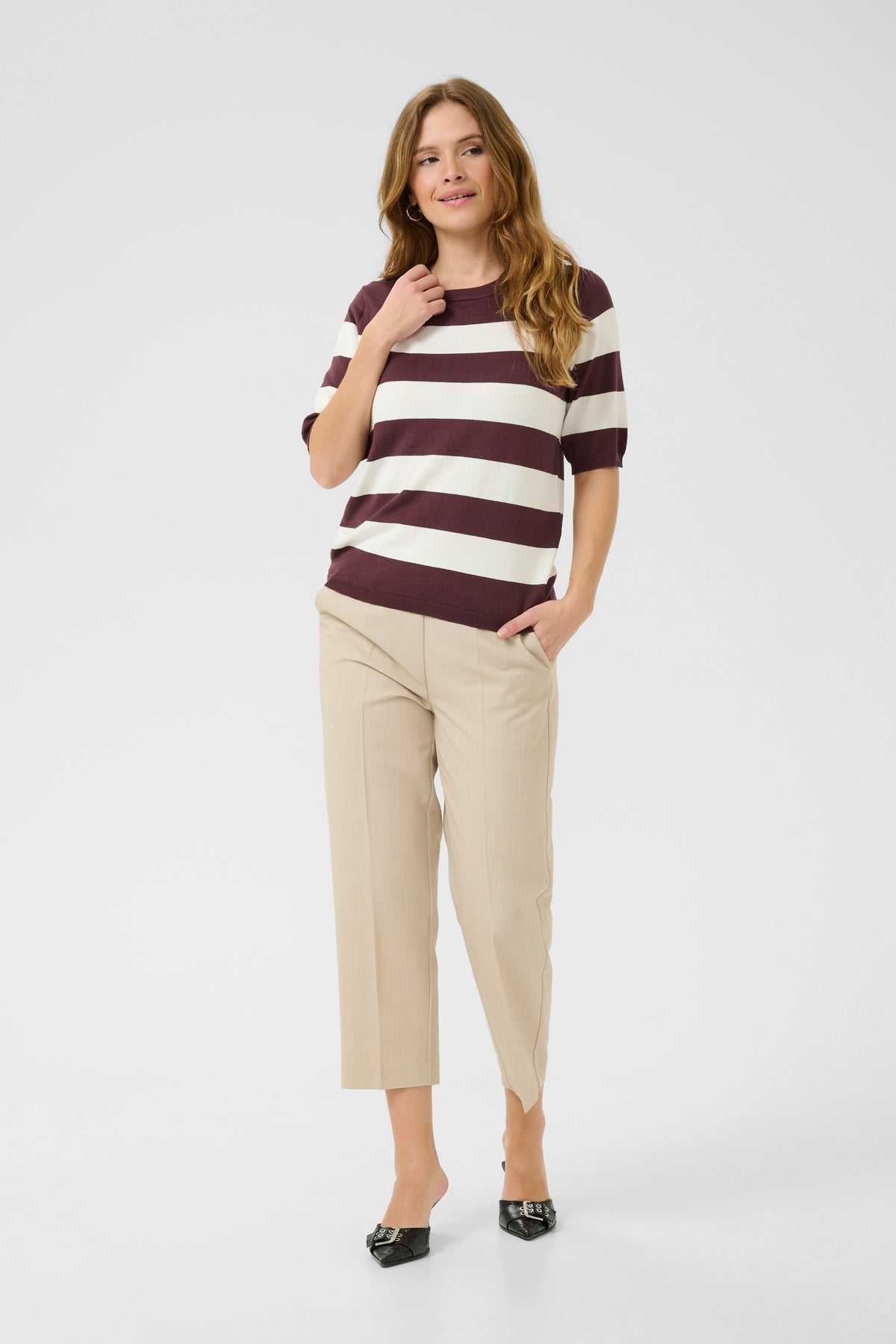 Kaffe Kalizza Chalk/Fudge Burgundy Striped Knit