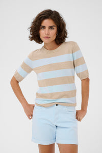 Kaffe Kalizza Feather Beige/Baby Blue Striped Knit