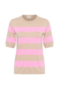 Kaffe Kalizza Feather Beige/Candy Pink Striped Knit