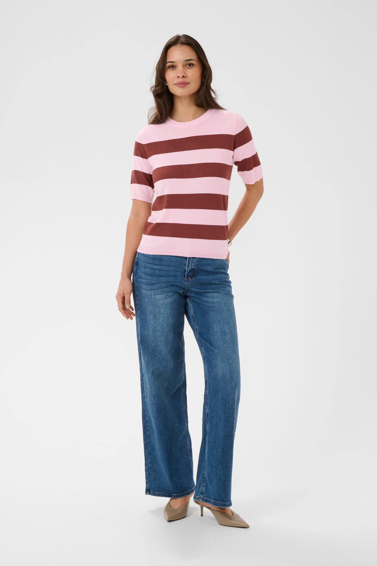 Kaffe Kalizza Ballerina Pink/Henna Striped Knit, 10508410