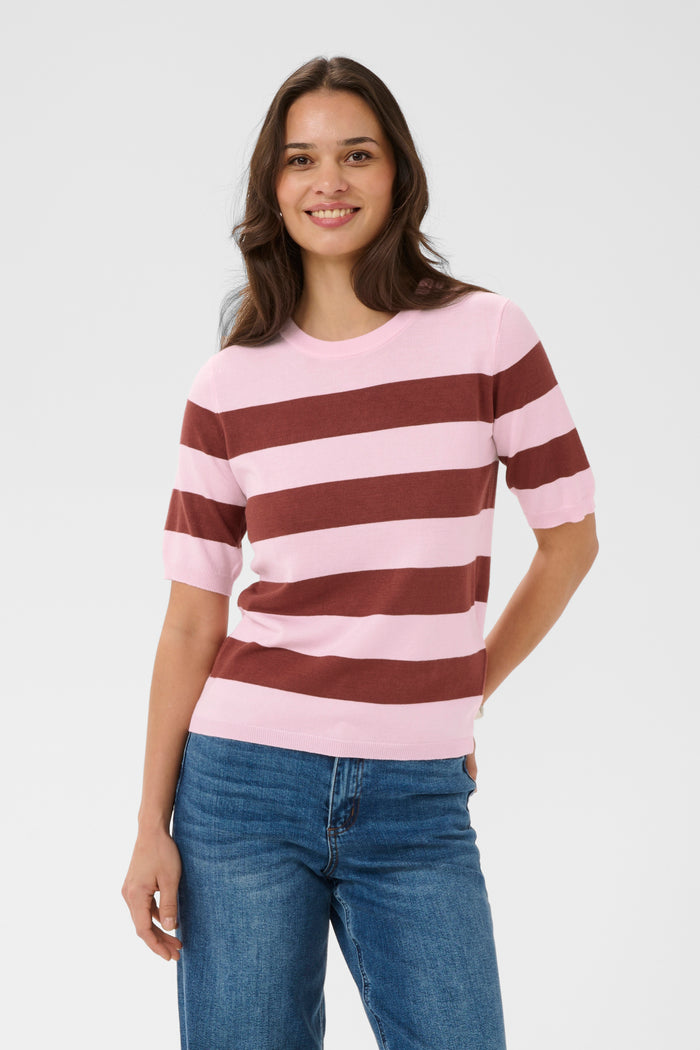 Kaffe Kalizza Ballerina Pink/Henna Striped Knit, 10508410