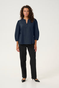 Kaffe Kajolia Midnight Marine Heart Polka Dot Blouse