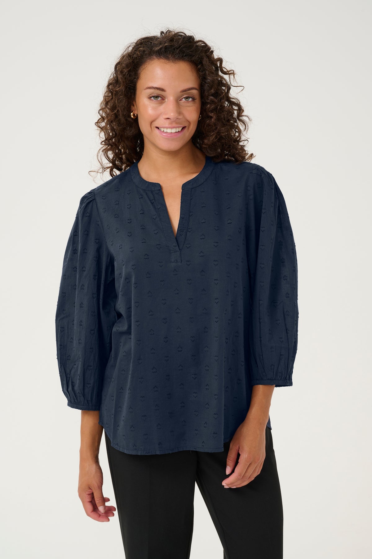 Kaffe Kajolia Midnight Marine Heart Polka Dot Blouse