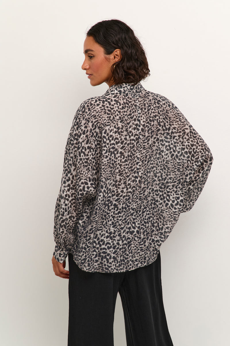 Kaffe Kavita Leopard Print Oversized Longline Shirt, 10508574